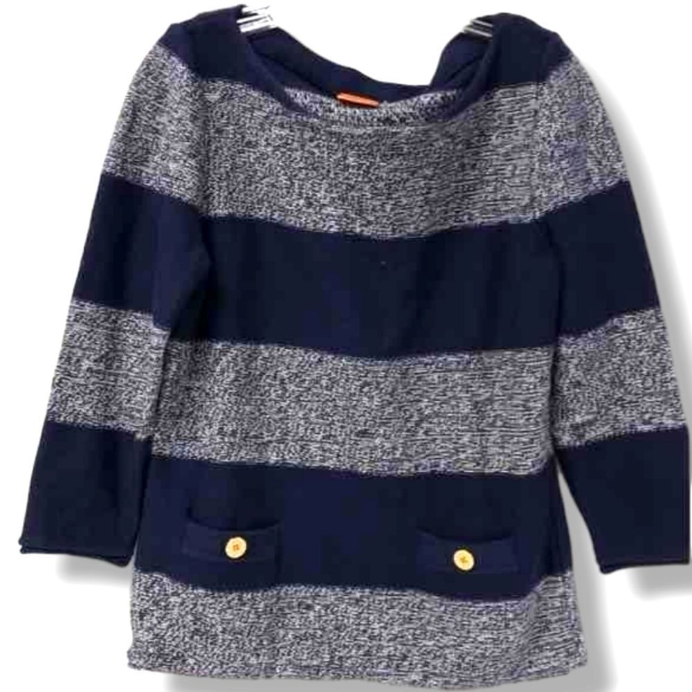 Tory Burch Nautical Striped Knit Sweater Boat Neck Pocket Size Large